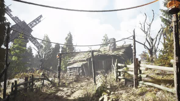 Old Retro Village in Pine Forest alt