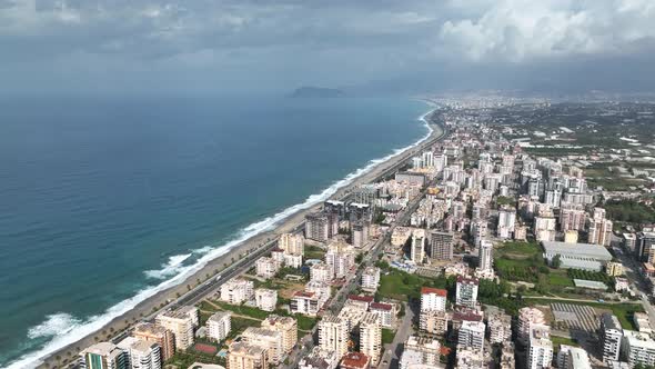 View of the city of Alanya aerial view 4 K