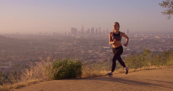 Fit Woman Jogging Los Angeles Slow-Motion