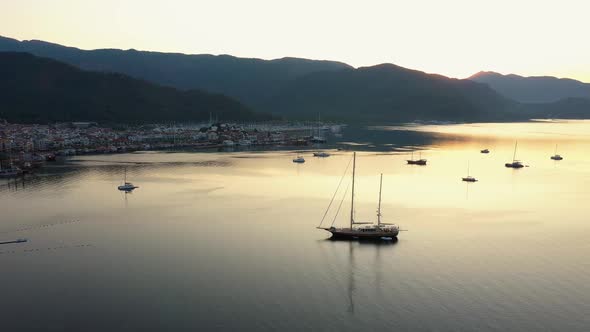 Scenic Drone View of Beautiful Resort Town at Sunset