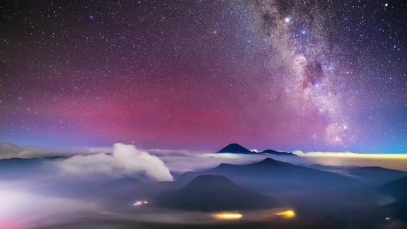 4K Timelapse of Milkyway over Bromo volcano, East Java, Indonesia
