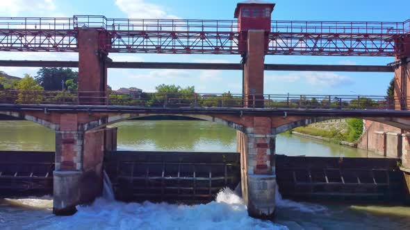 Aerial View Of River's Dam