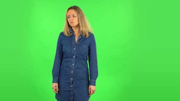 Fair Woman Is Thinking About Something, and Then an Idea Coming To Her . Green Screen