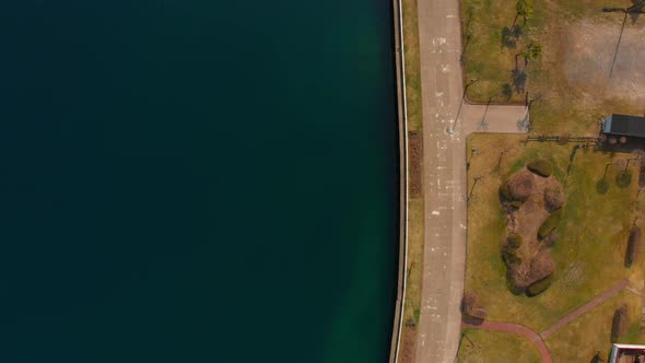 top view of lake toya shore walkway