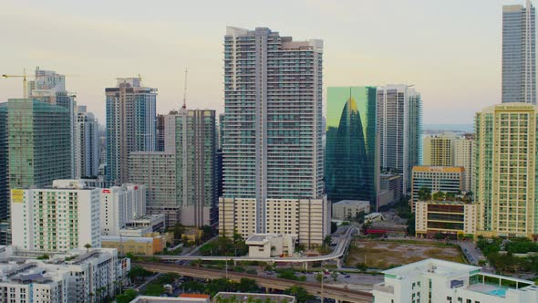 Aerial view of skyscrapers in the city of Miami