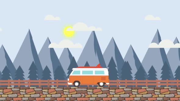 Morning Van Traveler 2D Cartoon Animation