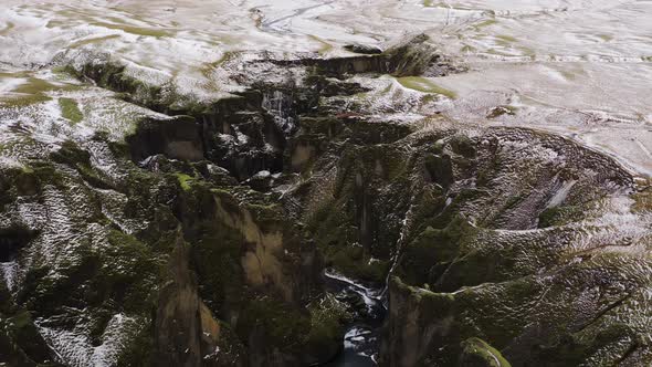 Drone Flight Over Fjaorargljufur Canyon And River