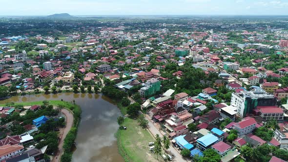 Siem Reap city in Cambodia seen from the sky