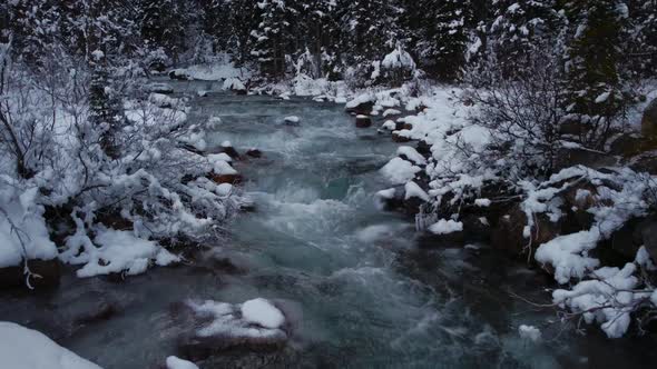 Creek with snow upstream close up