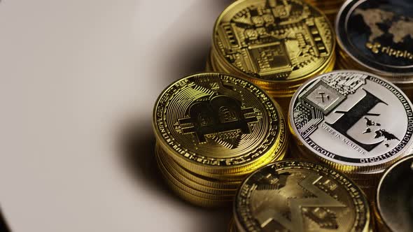 Rotating shot of Bitcoins 