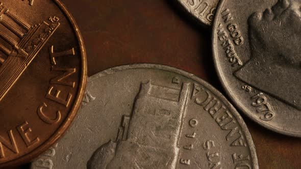 Rotating stock footage shot of American monetary coin