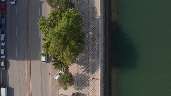 Aerial Birds Eye Overhead Top Down View of Avenida Dos Descrobrimentos Street in Lagos Algarve