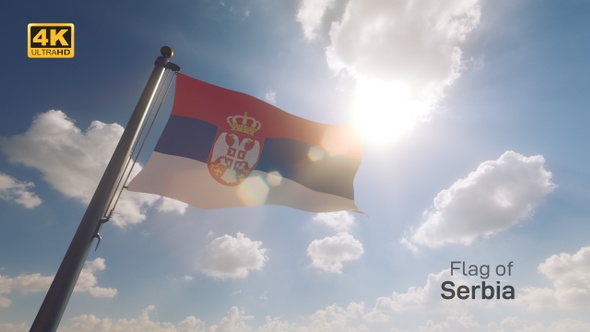 Serbia Flag on a Flagpole V2 - 4K