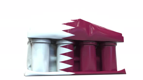 Deflating Bank or Government Building with Flag of Qatar