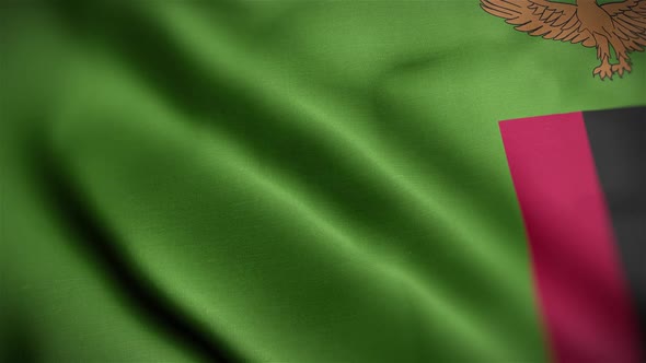 Zambia Flag Textured Waving Close Up Background HD