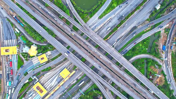 4K : Aerial view shot of fast moving Highway road