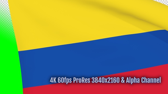 Colombia waving flag transition 4k and 1080 HD footage with alpha channel