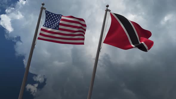 Waving Flags Of The United States And The Trinidad And Tobago 4K