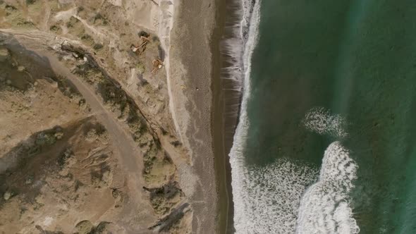 Aerial view of agitated beach on Santorini island, Greece.