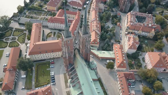 Aerial View of Cathedral Island in Wroclaw, Poland