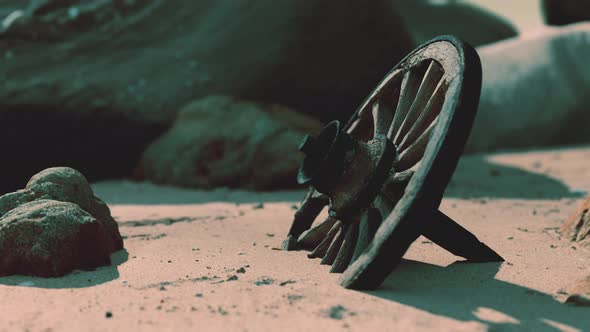 Old Wooden Cart Wheel at Sand Beach