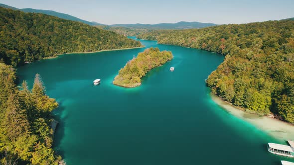 Aerial View of the Plitvice Lakes in the National Park of Croatia Clean Nature