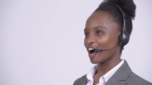 Young Happy African Businesswoman Working As Call Center Representative