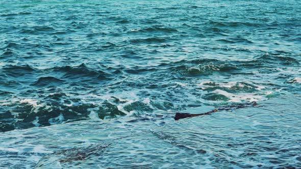 Turquoise Waves is Colliding with Stone Rocks Near the Shore