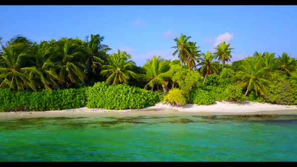 Aerial drone view abstract of marine coastline beach wildlife by blue green ocean with white sandy b