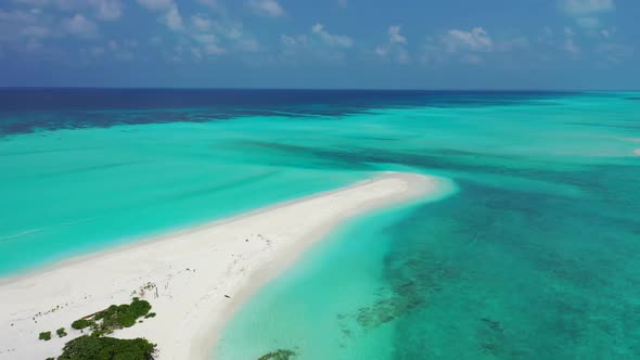 Aerial nature of exotic tourist beach adventure by blue sea and white sand background of a picnic af