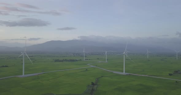  Wind turbine or windmill in a greenfield, Energy Production with clean and Renewable Energy