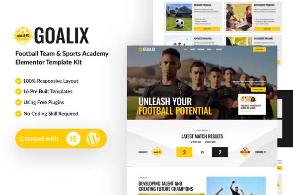 Goalix - Football Team & Sports Academy Elementor Template Kit