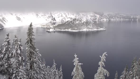 Crater Lake In Oregon On A Cold Winter Day