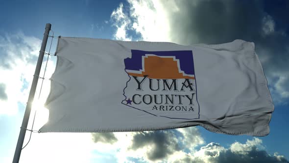 Yuma County Flag State of Arizona United States of America Waving at Wind in Blue Sky