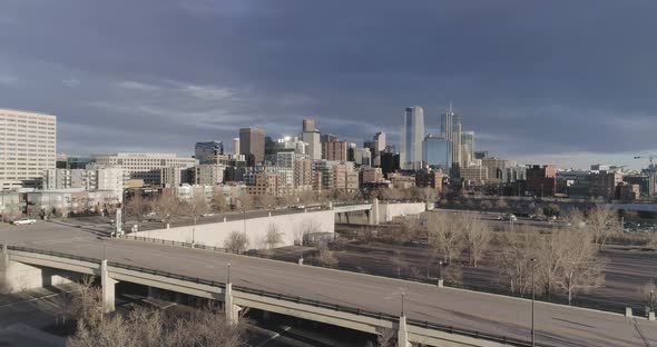 Denver City Skyline from a drone on Jan17, 2021 during Pandemic,