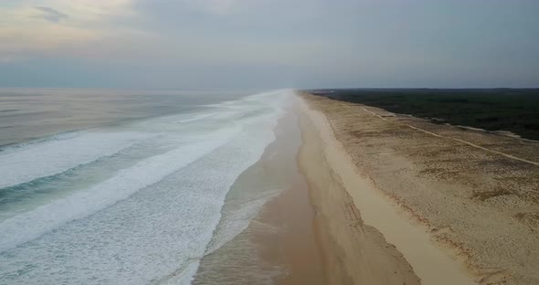 Aerial shot over Mimizan beach 