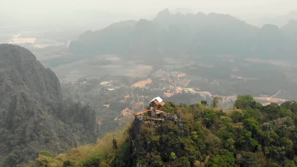 Aerial view of viewpoint above Vang Vieng, Laos