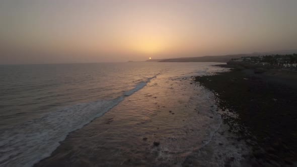 Aerial view of picturesque island landscape in sunset time at the sea, Gran Canaria Island, Spain