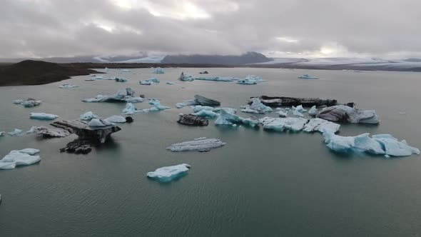 4K drone footage of Jokulsarlon glacier lagoon in Iceland