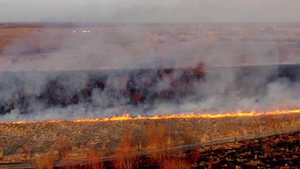 Epic Aerial View of Smoking Wild Fire