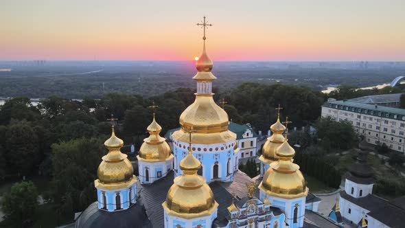 Aerial View of St. Michael's Golden-Domed Monastery in the Morning. Kyiv, Ukraine