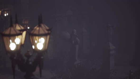 Old Graveyard with a Group of Cross Tombstones alt