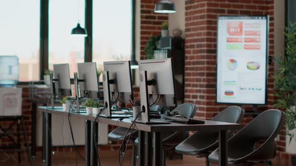 Empty Workstation with Customer Service Technology on Desk