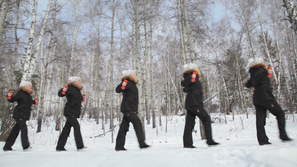 Woman With Dumbbells in Wood  alt