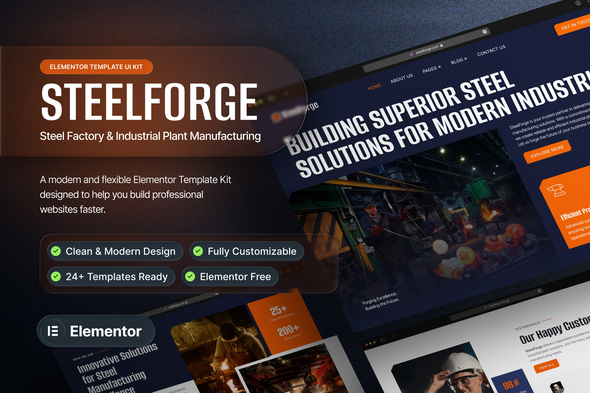 SteelForge - Steel Factory & Industrial Plant Manufacturing Elementor Template Kit