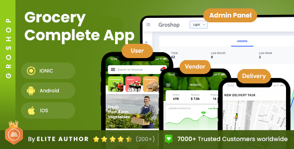 3 Apps | Grocery Delivery Full Application | Multi-Vendor Grocery & Supermarket App | Groshop