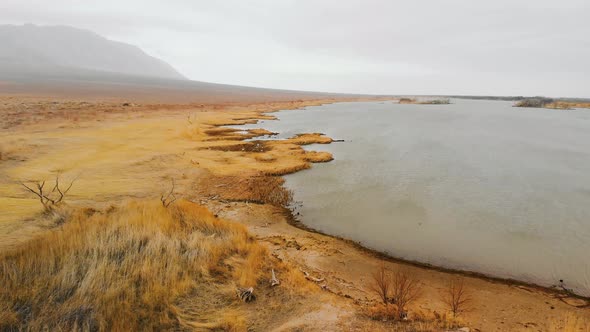 Drone Shot of River and Mountains in Kazakhstan