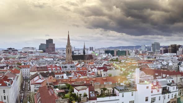 Aerial Top View From Drone Red Rooftops Main Catholic Gothic Church Cathedral in Capital Austria