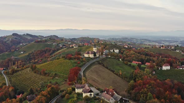 Aerial View of Austrian Vilage Kitzeck Im Sausal on Vineyard