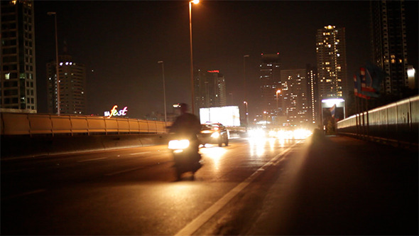 Nightime Traffic Bangkok, Thailand